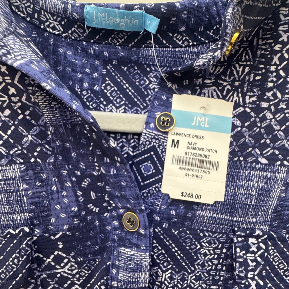 J.McLaughlin Lawrence Dress M Navy Diamond Patch NWT $248 Retail